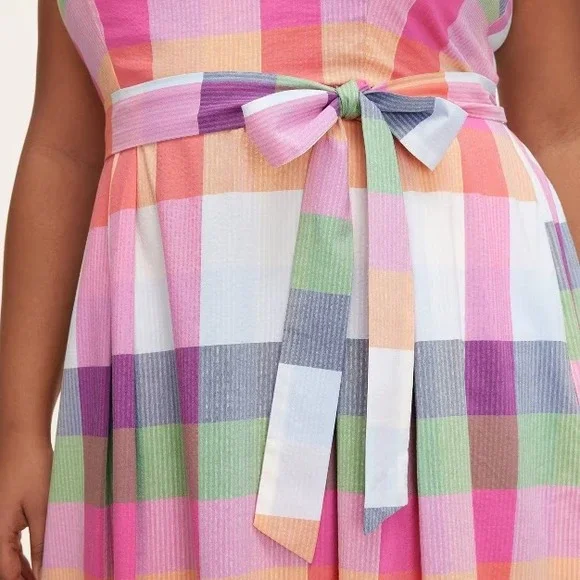 Kate‎ Spade Target Extra Large Plaid Tie-Waist Midi Dress XL Red/Pink/Green/Blue - Picture 4 of 7
